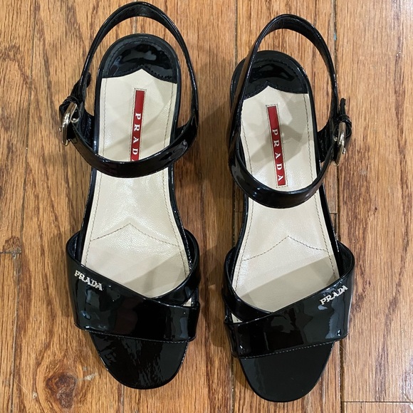 Prada Linea Rossa Demi Patent Leather Black Women's Sandals - Picture 1 of 7